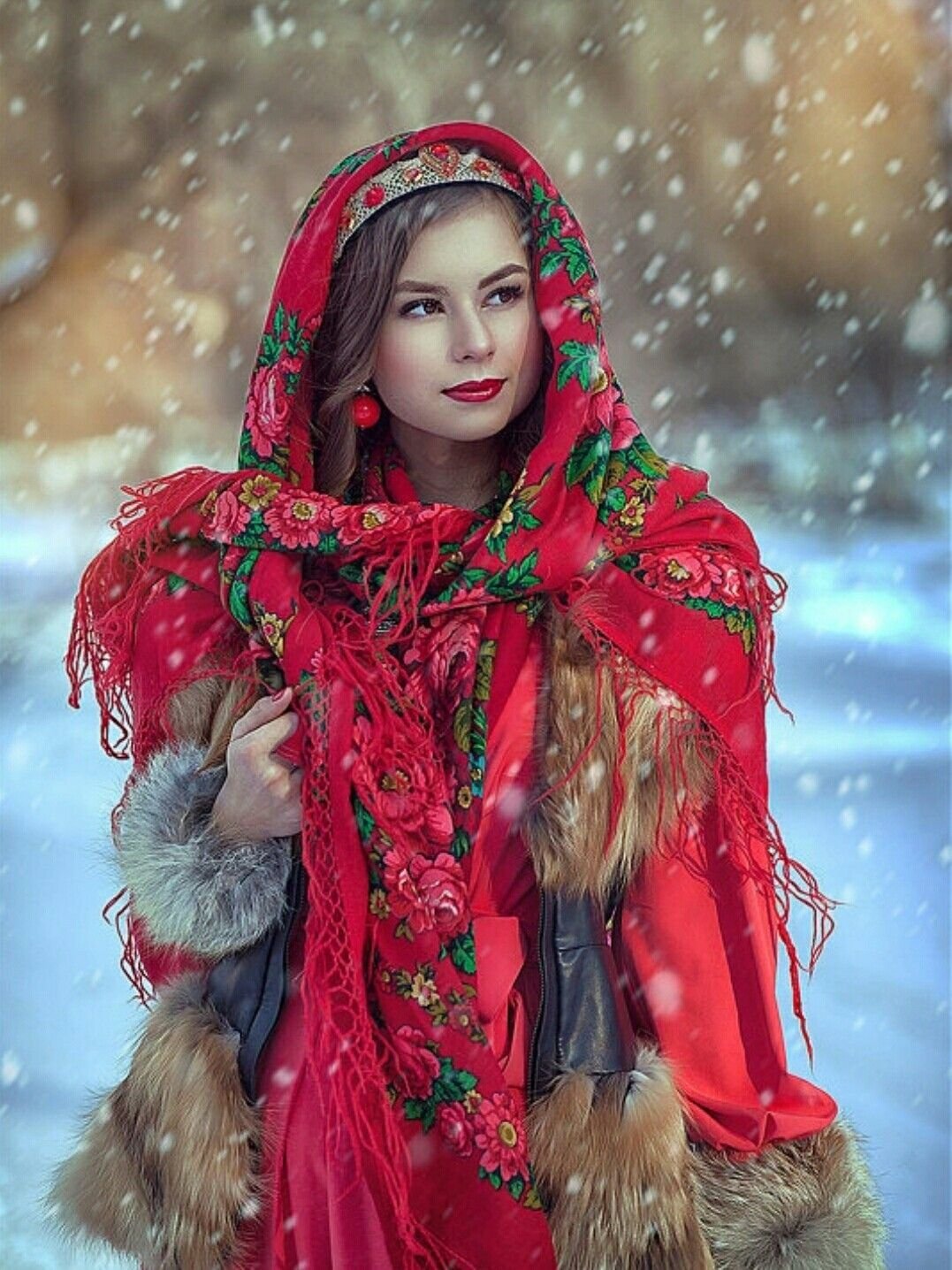 Beautiful girl Women in Slavic costumes in Ashgabat